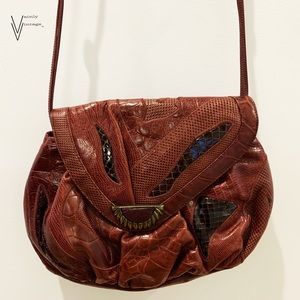 Vintage 80s Sharif Leather and Snakeskin Crossbody